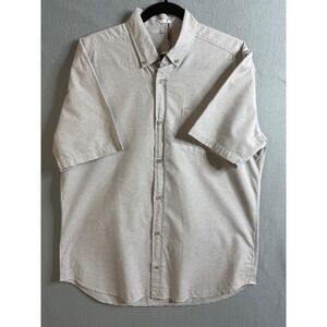 Tact & Stone Button Up Men's Large Heather Grey‎ Organic Cotton Short Sleeve NWT